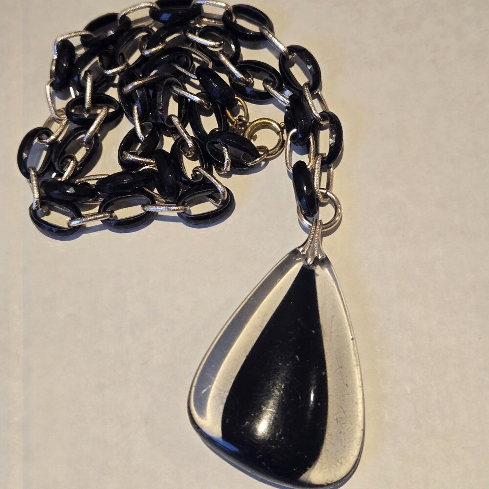 Vintage Trifari Black & Clear Lucite Pendant
